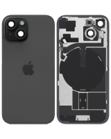 Tapa Trasera de Cristal iPhone 15 (Negro) (Componentes Preinstalados) (Lente Cristal de Zafiro) (OEM)