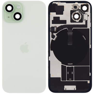 Tapa Trasera de Cristal iPhone 15 (Verde) (Componentes Preinstalados) (Lente Cristal de Zafiro) (OEM)