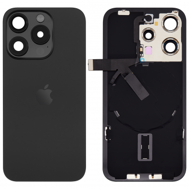 Tapa Trasera de Cristal iPhone 15 Pro (Negro Titanio) (Componentes Preinstalados) (Lente Cristal de Zafiro) (OEM)