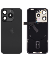 Tapa Trasera de Cristal iPhone 15 Pro (Negro Titanio) (Componentes Preinstalados) (Lente Cristal de Zafiro) (OEM)